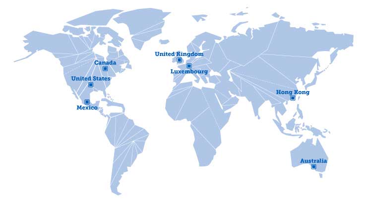 World wide offices and customer services, Canada, United States, Mexico, United Kingdom, Luxembourg, Hong Kong, and Australia World wide offices and customer services, Canada, United States, Mexico, United Kingdom, Luxembourg, Hong Kong, and Australia