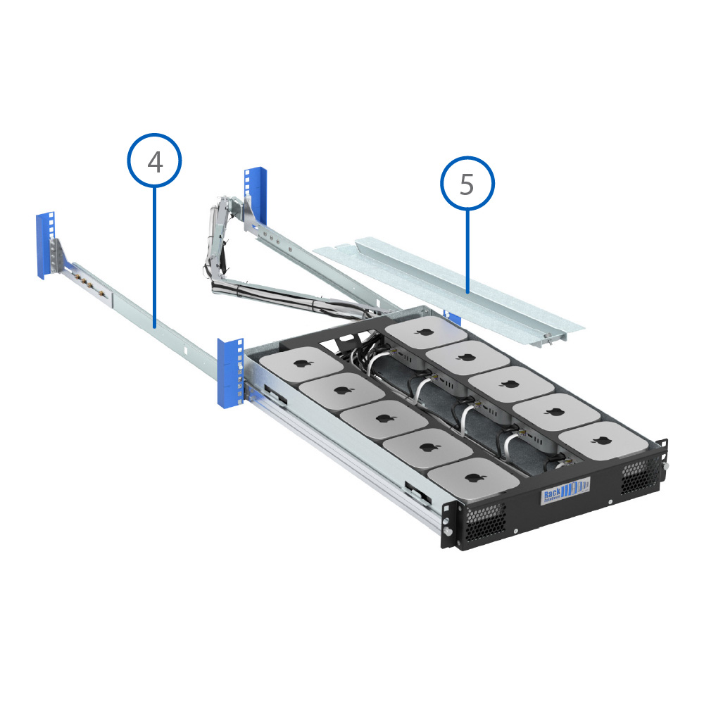 2U HyperShelf for 10 Apple Mac Mini (M4, 2024) Ball Bearing Slide Rails (desktop image) 2U HyperShelf for 10 Apple Mac Mini (M4, 2024) Ball Bearing Slide Rails (desktop image)