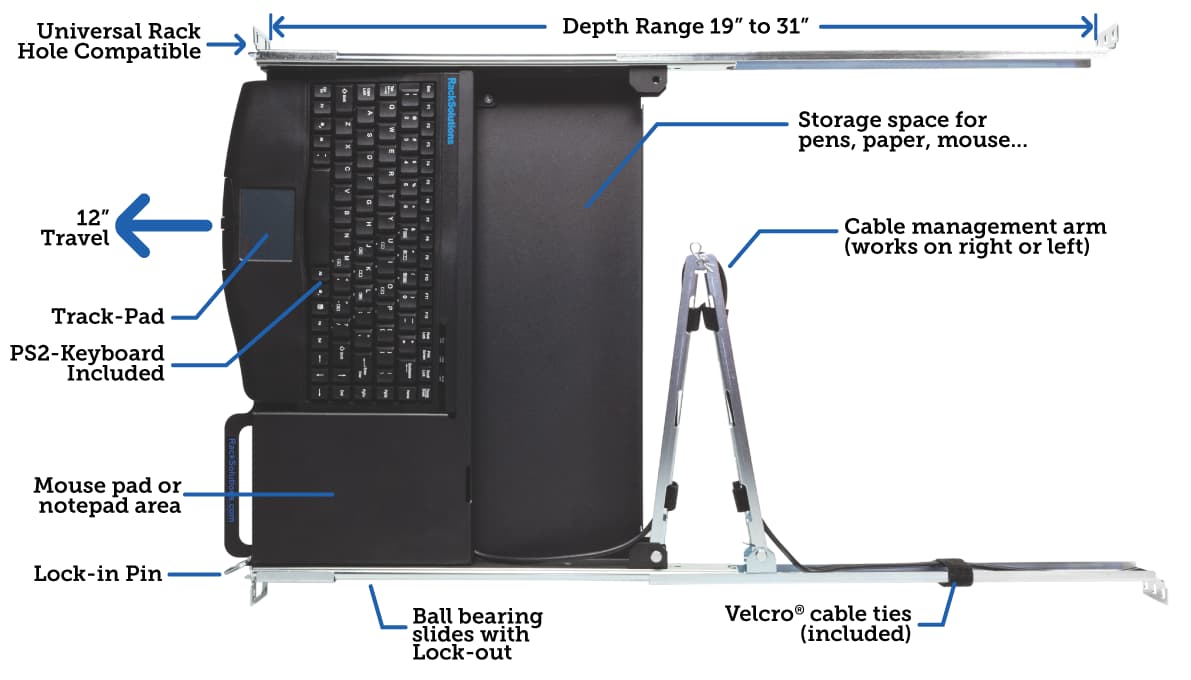 1U Rack Mount Sliding Keyboard Drawer 19 Keyboard Tray