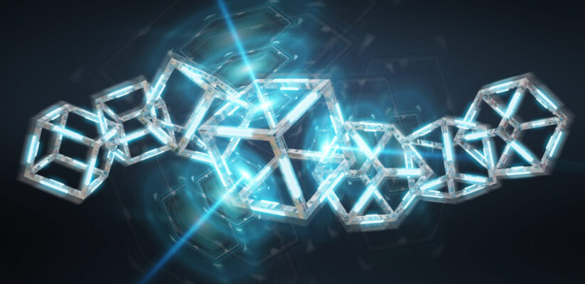 Digital blue Blockchain illustration 3D rendering