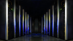 symmetrical futuristic modern server room in the data center with