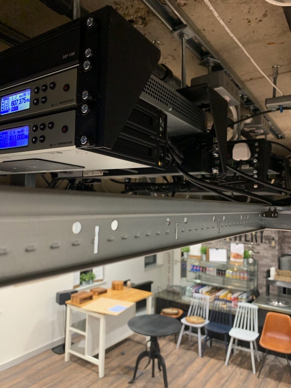 Side view of AV mounted inside ceiling void